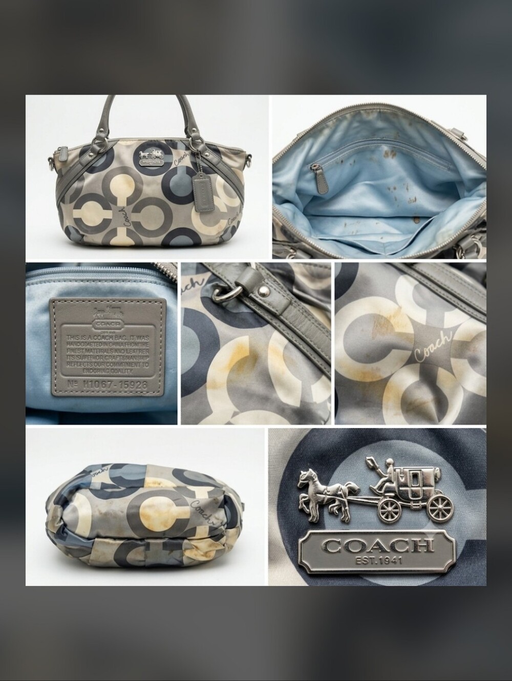 Coach Gray & Cream Signature Circle Satchel with Silver Hardware